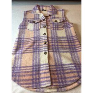 Boohoo Womens Sleeveless Plaid Button-Up Vest With Pockets pit to pit 20.5